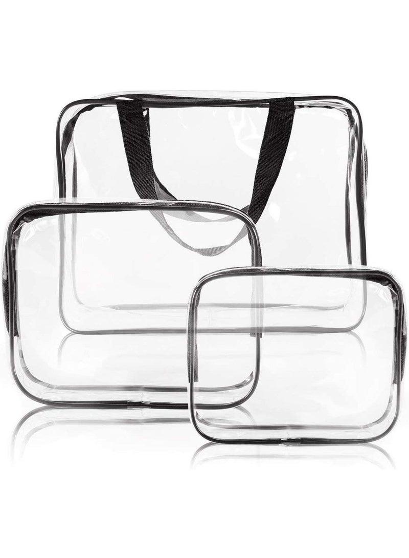 3-Piece Multi-Purpose Makeup Organizer Bag Set Clear/Black - Image 1